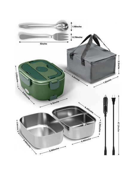 Lonchera Eléctrica Azevix 80W 1.5L Acero Inoxidable Verde
