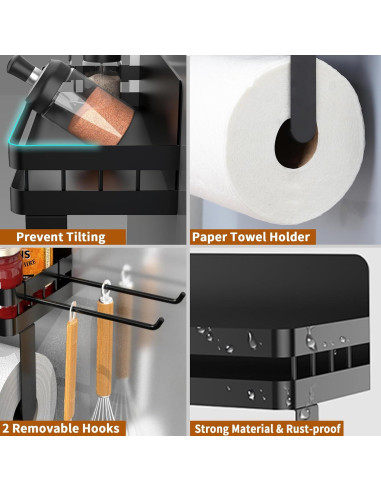 Soporte de Toallas de Papel Magnético YIGII con Estante Negro