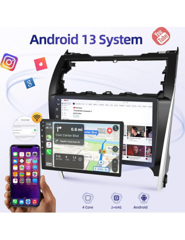 Radio de Coche Android 13 EKAT para Toyota Camry 2012-2014 10.1"