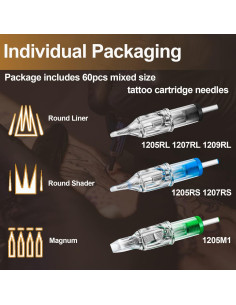 Cartuchos de Agujas de Tatuaje TONBAO 60pcs Variados 0.35mm 2