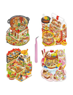 Pegatinas 3D DIY Affoto - 4 Sets de Escenas de Casa Kawaii