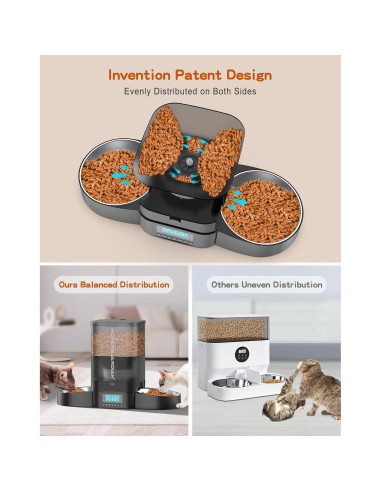 Comedero Automático Doble HoneyGuaridan 3.5L para Gatos Negro