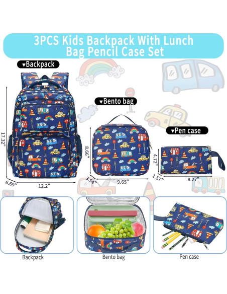Set de 3 mochilas escolares YESGIRL con caja de almuerzo