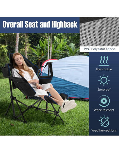 Silla de Camping Mecedora Giantex Negra Plegable con Reposapiés