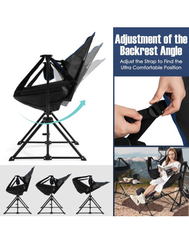 Silla de Camping Mecedora Giantex Negra Plegable con Reposapiés