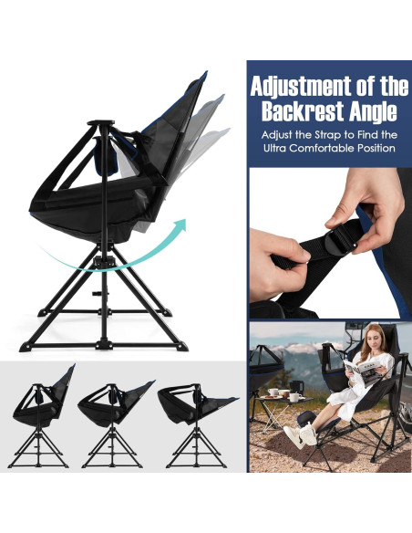 Silla de Camping Mecedora Giantex Negra Plegable con Reposapiés