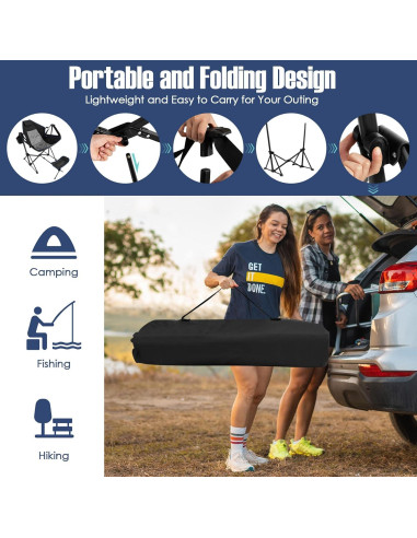 Silla de Camping Mecedora Giantex Negra Plegable con Reposapiés