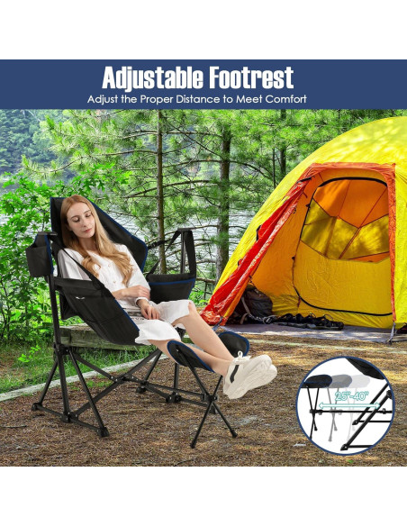 Silla de Camping Mecedora Giantex Negra Plegable con Reposapiés