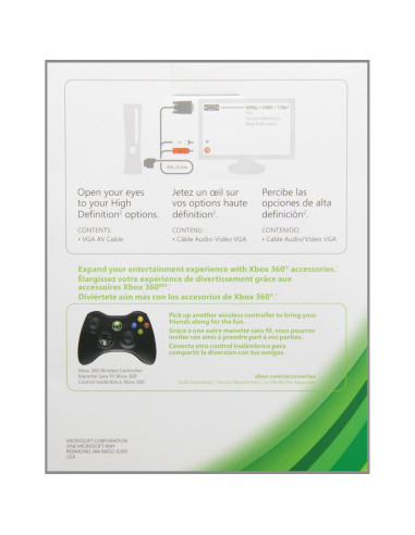 Cable AV VGA HD Microsoft Xbox 360 2.44m 1080p