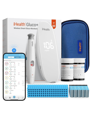 iHealth Gluco+ Monitor de Glucosa BG5S100 Inalámbrico con 100 Tiras