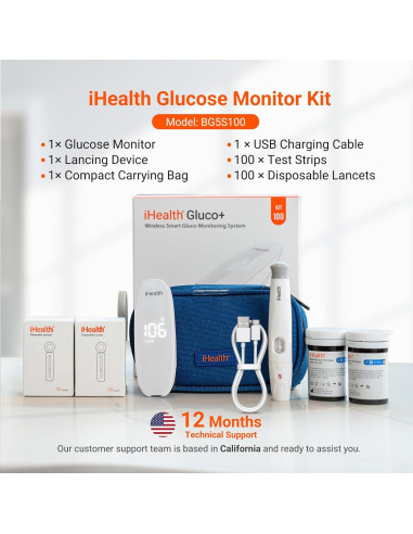 iHealth Gluco+ Monitor de Glucosa BG5S100 Inalámbrico con 100 Tiras