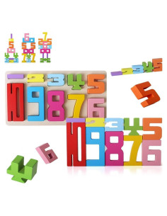 10 Piezas Bloques de Construcción de Números de Madera Podafu