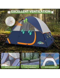 Tienda de Camping COBIZI para 4 Personas, Impermeable y Ligera 2