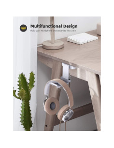 Soporte para Auriculares Lamicall Blanco con Organizador de Cables 2