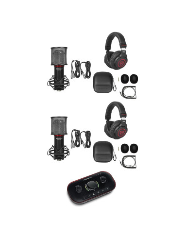 Paquete de Grabación USB-C Focusrite Vocaster Two + 2 Auriculares Rockville PRO-M50 SR + 2 Micrófonos RCM SR