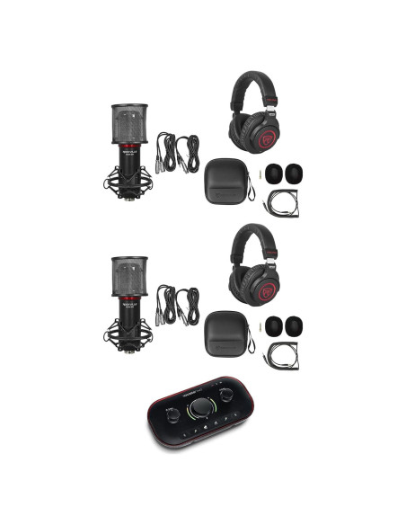Paquete de Grabación USB-C Focusrite Vocaster Two + 2 Auriculares Rockville PRO-M50 SR + 2 Micrófonos RCM SR
