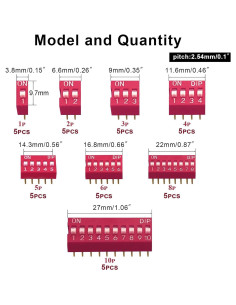 Kit de Interruptores DIP Deslizantes Juasky 40 Piezas 2.54mm 2