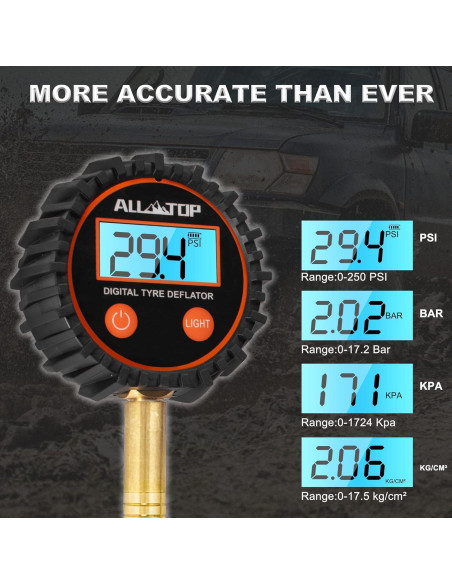 Desinflador Digital de Neumáticos ALL-TOP 250 PSI con Manómetro