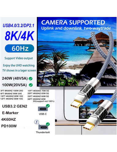 Cable USB Tipo C 1.83M Yotetion 4K 240W Carga Rápida