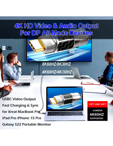 Cable USB Tipo C 1.83M Yotetion 4K 240W Carga Rápida