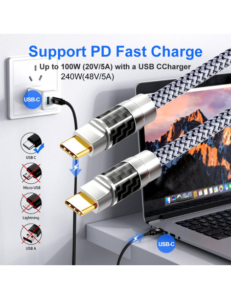 Cable USB Tipo C 1.83M Yotetion 4K 240W Carga Rápida