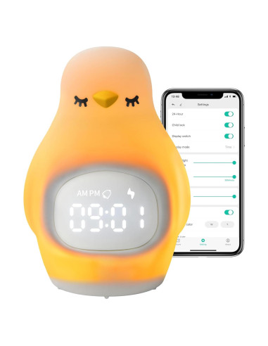 Reloj Despertador Infantil GANGULITO Pingüino LED Recargable