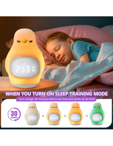 Reloj Despertador Infantil GANGULITO Pingüino LED Recargable