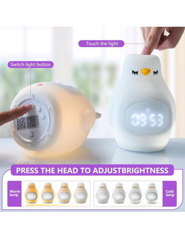 Reloj Despertador Infantil GANGULITO Pingüino LED Recargable