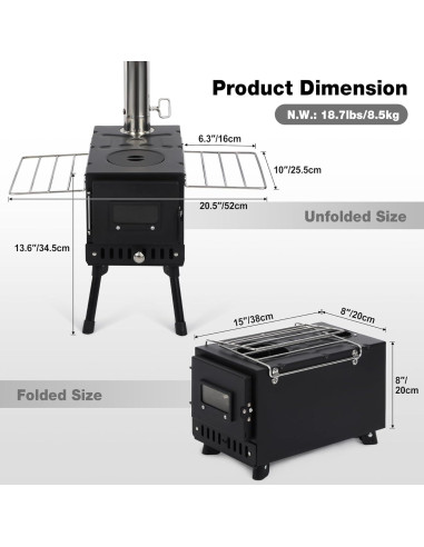 Estufa de Leña Portátil Lineslife para Camping 8.5kg