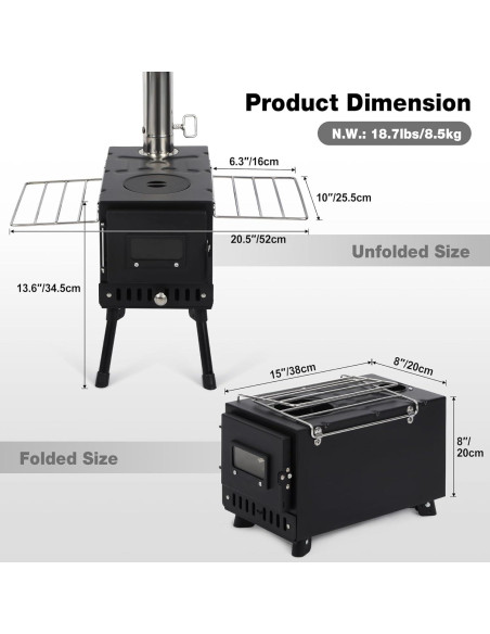 Estufa de Leña Portátil Lineslife para Camping 8.5kg