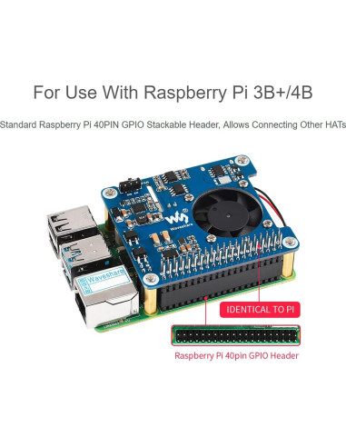 HAT PoE Waveshare para Raspberry Pi 3B+/4B, 5V y 12V