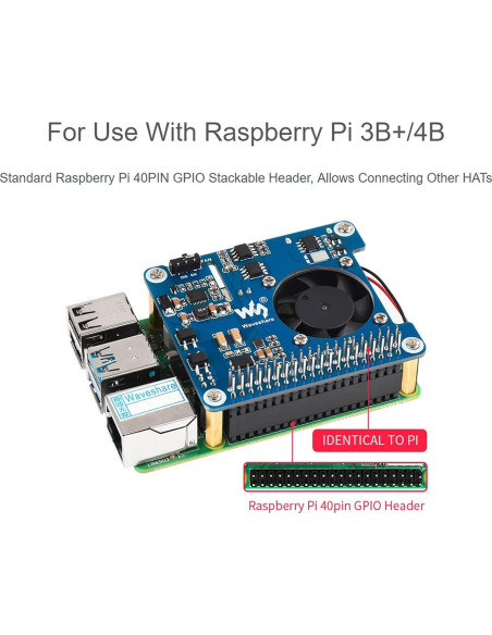 HAT PoE Waveshare para Raspberry Pi 3B+/4B, 5V y 12V