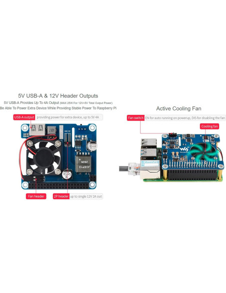 HAT PoE Waveshare para Raspberry Pi 3B+/4B, 5V y 12V