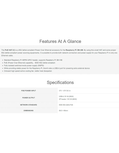 HAT PoE Waveshare para Raspberry Pi 3B+/4B, 5V y 12V