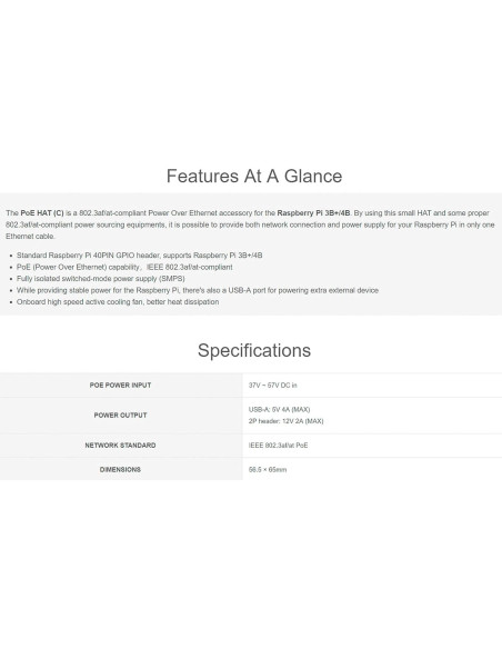 HAT PoE Waveshare para Raspberry Pi 3B+/4B, 5V y 12V