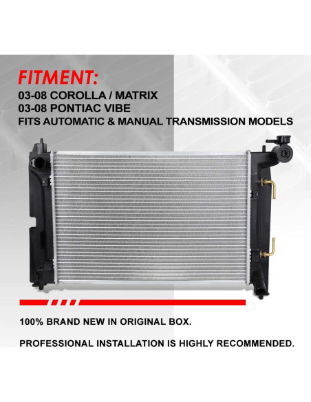 Radiador Auto Dynasty 1 Fila Aluminio Corolla Matrix 03-08