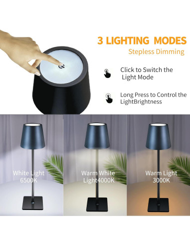 Lámpara de Mesa Inalámbrica LAYSHINEEN 5000mAh Táctil 3 Modos