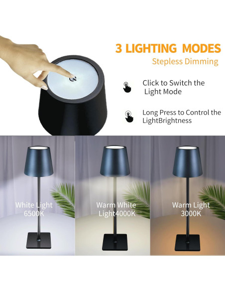 Lámpara de Mesa Inalámbrica LAYSHINEEN 5000mAh Táctil 3 Modos
