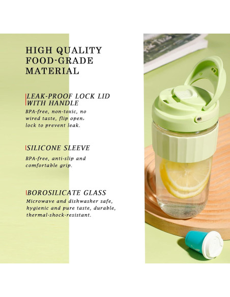 Taza de café de vidrio SinoGlass LockCup 0.5L verde bosque