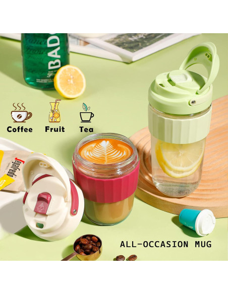 Taza de café de vidrio SinoGlass LockCup 0.5L verde bosque