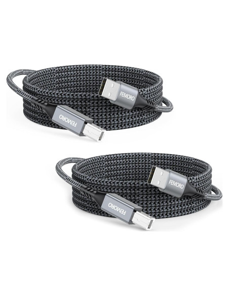 Cable de Impresora USB 2.0 FEMORO 10 Pies 2-Pack Alta Velocidad