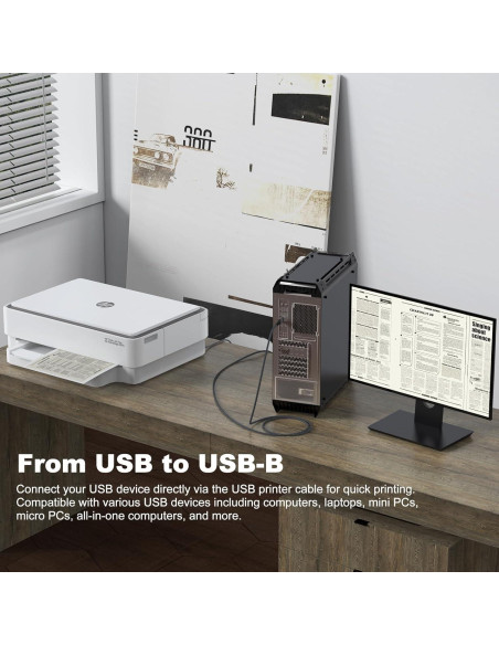 Cable de Impresora USB 2.0 FEMORO 10 Pies 2-Pack Alta Velocidad