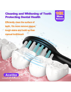 Cepillo de Dientes Eléctrico Acelike 45000 VPM Negro con 8 Cabezas 2