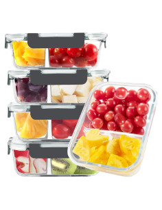 Contenedores de Vidrio BAYZZ 5 Piezas 1,04 L 2 Compartimentos