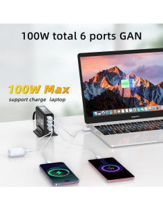 Cargador Rápido USB MaxLax 100W GaN 6 Puertos Negro 2
