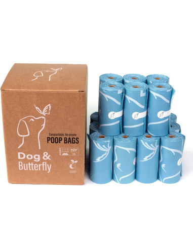 Bolsas Compostables Perro y Mariposa 270 Cuentas Azul