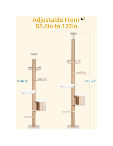 Árbol para Gatos Aechonow Piso a Techo 82-122 in Ajustable