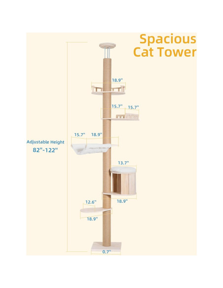 Árbol para Gatos Aechonow Piso a Techo 82-122 in Ajustable
