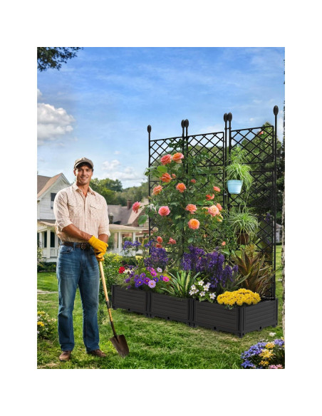 Cama de Jardín Elevada 3 PCS GarveeHome con Enrejado 126x42x160 cm