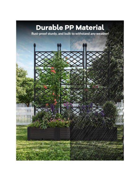 Cama de Jardín Elevada 3 PCS GarveeHome con Enrejado 126x42x160 cm